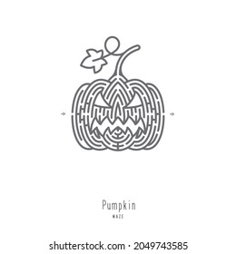 Abstract maze pumpkin. Game for children and parents. Puzzle for kids. Labyrinth conundrum. Flat vector illustration isolated on white background. One Entrance, One Exit. 