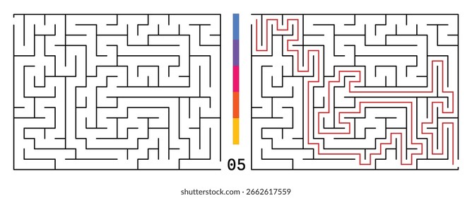 Abstraktes Labyrinth aus Labyrinth-Labyrinth mit Ein- und Ausfahrt. Labyrinth für Aktivitätenbuch. Problem-Lösung Puzzles Spiele für die Arbeitsmappe. Vektorgrafik - EPS 10