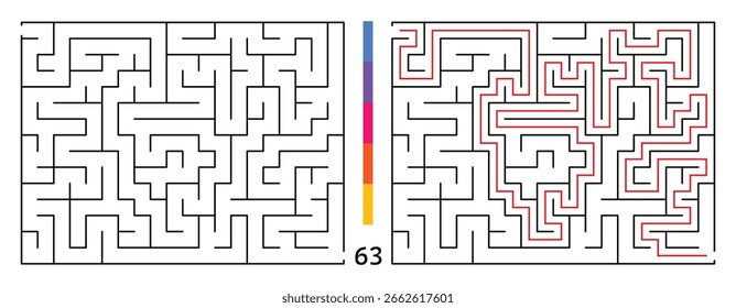 Abstract Maze Puzzle Labyrinth With Entry And Exit. Maze For Activity Book. Problem-Solving Puzzles Games For Workbook. Vector illustration - EPS 10