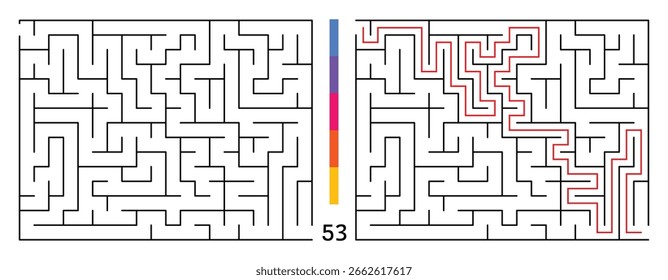 Abstract Maze Puzzle Labyrinth With Entry And Exit. Maze For Activity Book. Problem-Solving Puzzles Games For Workbook. Vector illustration - EPS 10