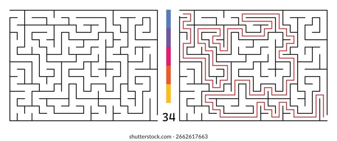 Abstract Maze Puzzle Labyrinth With Entry And Exit. Maze For Activity Book. Problem-Solving Puzzles Games For Workbook. Vector illustration - EPS 10