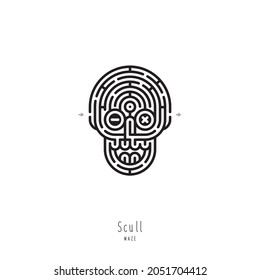 Abstract maze scull. Game for children and parents. Puzzle for kids. Labyrinth conundrum. Flat vector illustration isolated on white background. One Entrance, One Exit.