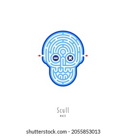 Abstract maze scull. Game for children and parents. Puzzle for kids. Labyrinth conundrum. Flat vector illustration isolated on white background. One Entrance, One Exit.