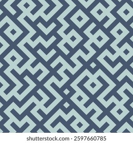 Abstract Maze seamless geometric pattern. Labyrinth Blue monochrome background. Great for wallpaper, cover, packaging, wrapping paper, textile print design