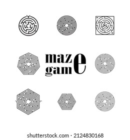 Abstract maze set. Find right way. Isolated simple square maze line on white background. Vector illustration.