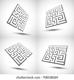 Abstract maze with shadow. Maze emblem.