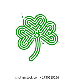 Abstract maze shamrock. Game ame for children and parents. Puzzle for kids. Labyrinth conundrum. Flat vector illustration isolated on white background. One Entrance, One Exit. 