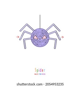 Abstract maze spider. Game for children and parents. Puzzle for kids. Labyrinth conundrum. Flat vector illustration isolated on white background. One Entrance, One Exit. 