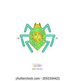 Abstract maze spider. Game for children and parents. Puzzle for kids. Labyrinth conundrum. Flat vector illustration isolated on white background. One Entrance, One Exit. 