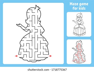 Abstract maze. Sweet princess. Game for kids. Puzzle for children. Labyrinth conundrum. Find the right path. Education worksheet. With answer.