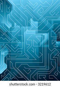 An abstract maze type illustrated background in different shades of blue