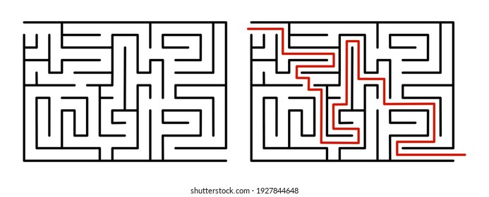 Abstract mazes. Find the right way. Isolated simple square black lined maze on white background. Vector illustration.