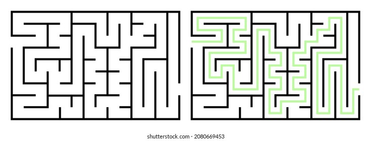 Abstract mazes set. Find the right way. Isolated simple square black lined maze on white background. Vector illustration.