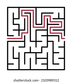 Abstract mazes set. Find the right way. Isolated simple square black lined maze on white background. Vector illustration.