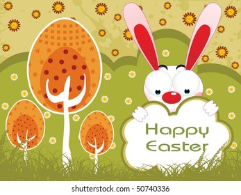 abstract meadow background with cute bunny hide in banner