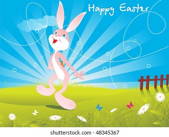 abstract meadow background with dancing rabbit