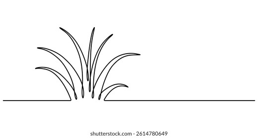 Abstract meadow line with grass. Continuous one line drawing. Vector illustration, Reed one continuous line illustration. Hand drawn doodle drawing of pond on white background, minimalist style pro.