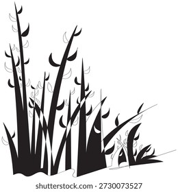 Abstract meadow line with grass. Continuous one line drawing. Vector illustration Reed one continuous line illustration. Hand drawn doodle drawing of pond on white background minimalist style pro.