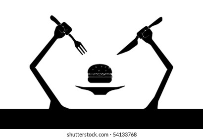 Abstract meal theme vector illustration, black and white
