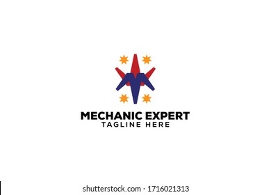 experto mecánico abstracto en el diseño vectorial del logotipo de estado con estilos simples, únicos, elegantes y modernos sobre fondo blanco