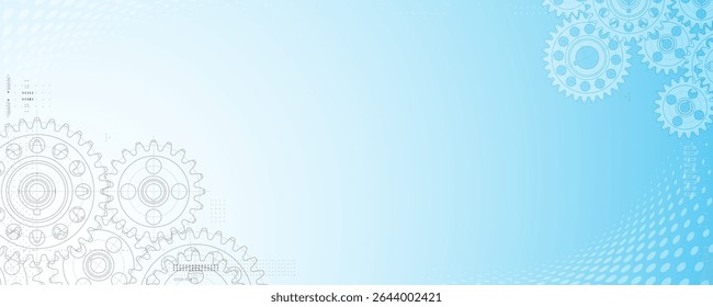 Abstract mechanic parts of car engine or watch. Gear blueprint technical background. Cogs and wheels in blue color. Blueprint of working clock. Tech drawing of gears connection. Vector illustration