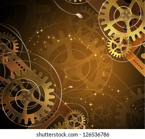 Abstract mechanical background with floral elements, vector illustration