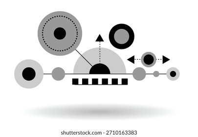 Abstrakte mechanische Kreis und Linie Art Design Hi Tech Schwarz und Weiß. Grafische Gestaltungselemente und Ressourcen, Vektorgrafik
