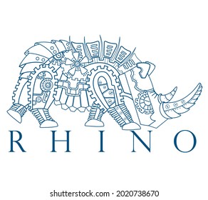 Abstract mechanical rhino isolated on white background. Vector illustration.