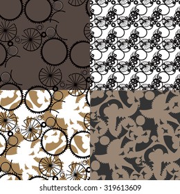 Abstract mechanism. Set of patterns in the style of steam punk.