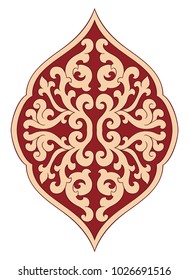 Abstract medallion for design. Red and beige template for carpet, wallpaper, textile and any surface. Vector pattern on a white background.