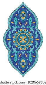 Abstract medallion for design. Template for carpet, wallpaper, textile and any surface. Blue pattern on a white background.