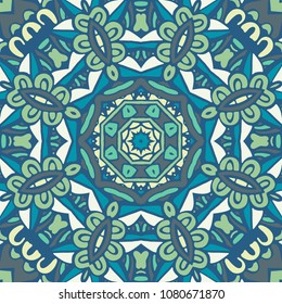 Abstract medallion seamless pattern. Flourish ornament design. winter mandala background.