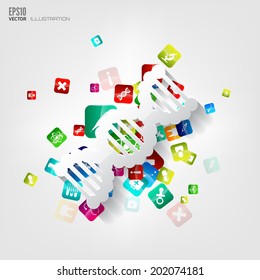 Abstract medical background with application icons.