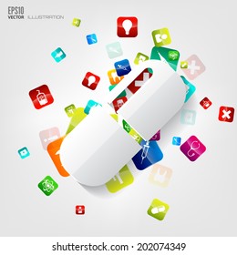Abstract medical background with application icons.