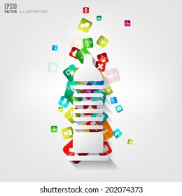 Abstract medical background with application icons.