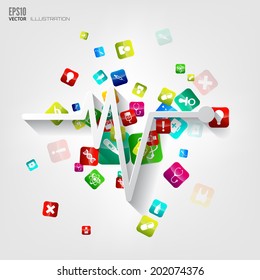 Abstract medical background with application icons.