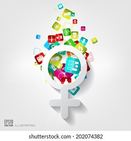 Abstract medical background with application icons.