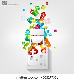 Abstract medical background with application icons.