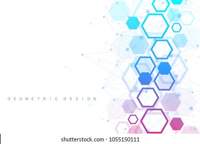 Abstract medical background. DNA research. Hexagonal structure molecule and communication background for medicine, science, technology. Vector illustration