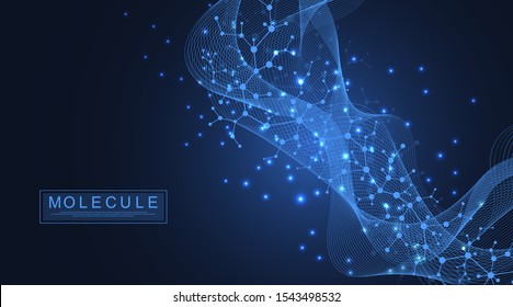 Abstract medical background DNA research, molecule, genetics, genome, DNA chain. Genetic analysis art concept with hexagons, waves, lines, dots. Biotechnology network concept molecule, vector. - Shutterstock ID 1543498532