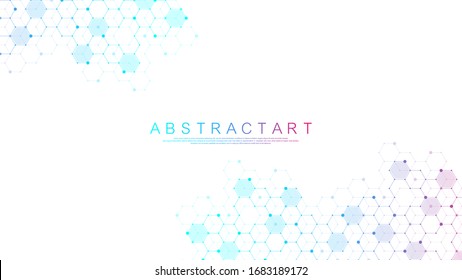 Abstract medical background DNA research, molecule, genetics, genome, DNA chain. Genetic analysis art concept with hexagons, waves, lines, dots. Biotechnology network concept molecule, vector.