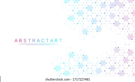 Abstract medical background DNA research, molecule, genetics, genome, DNA chain. Genetic analysis art concept with hexagons, waves, lines, dots. Biotechnology network concept molecule, vector.