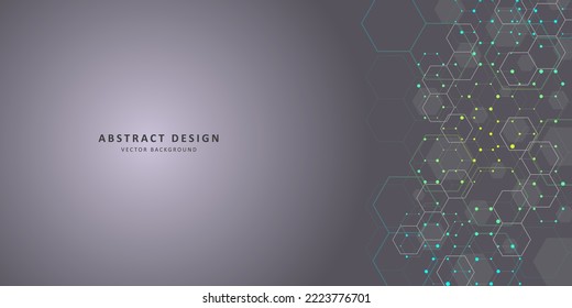 Abstract medical background DNA research, genetics, genome, DNA chain. Genetic analysis art concept with hexagons, lines, dots. Biotechnology network concept. Vector illustration.