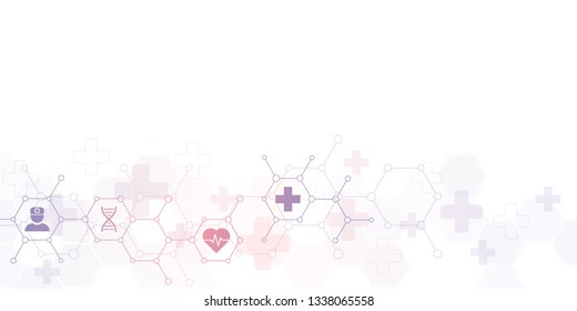 Abstract medical background with flat icons and symbols. Concepts and ideas for healthcare technology, innovation medicine, health, science and research