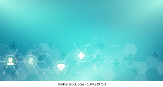 Abstract Medical Background With Flat Icons And Symbols. Concepts And Ideas For Healthcare Technology, Innovation Medicine, Health, Science And Research