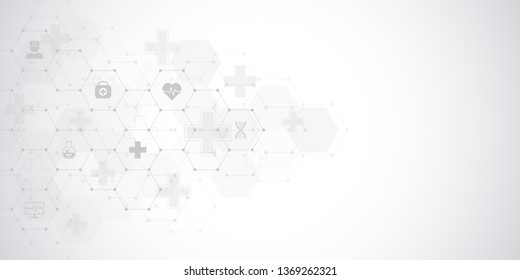 Abstract medical background with flat icons and symbols. Concepts and ideas for healthcare technology, innovation medicine, health, science and research