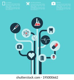 Abstract medical background with flat web icons.