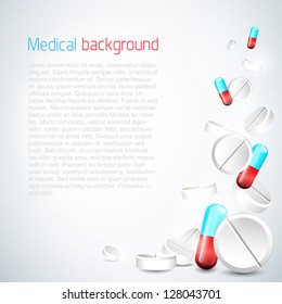 Abstract medical background with flying pills