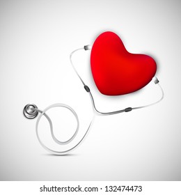 Abstract medical background with heart and stethoscope.