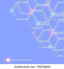 Abstract medical background. Hexagonal carcass, genetic connection. Structure molecule and communication background. Vector illustration